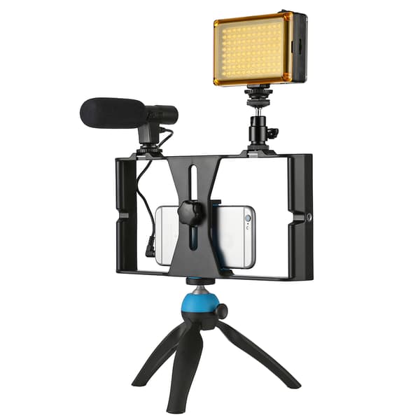 PULUZ Smartphone Video Rig + LED Studio Lys + Video Mikrofon + Mini Stativ Sæt
