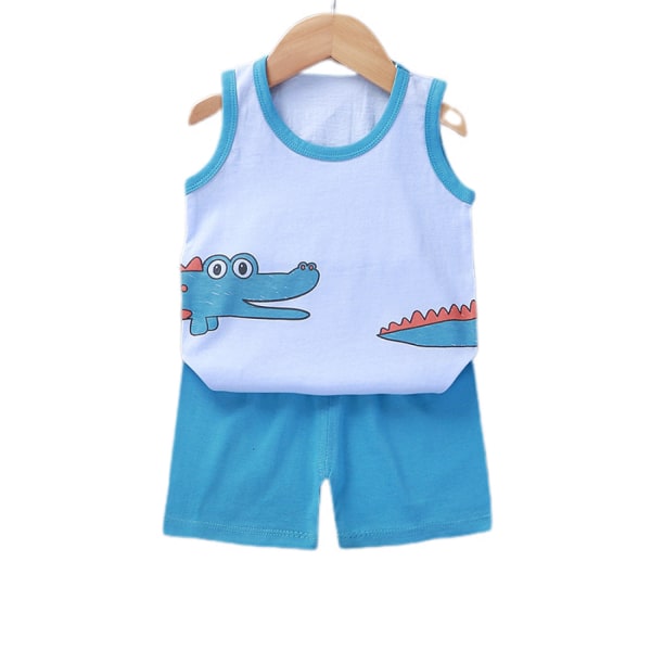 AVEKI Drengebørns Toddler Bomuld Ærmeløs T-shirt og Shorts Sæt Sommer Outfit --- Blå D（Størrelse 120）