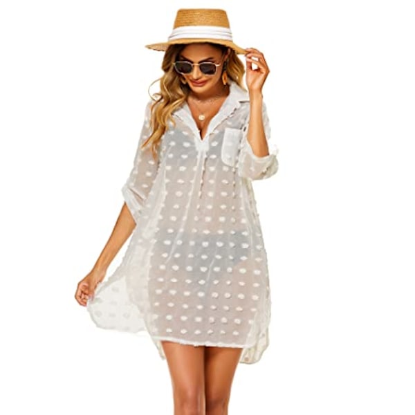 Kvinde badedragt strand cover ups skjorte bikini badetøj badetøj strand coverups kjole, B-hvid-slank, M
