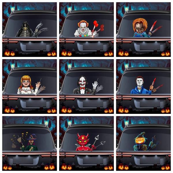 (1 paketti) Halloween-pyyhin Tarra Irrotettava auton takalasin pyyhin Tarra Auton tarra koristelu (nukke Billy pyyhin)