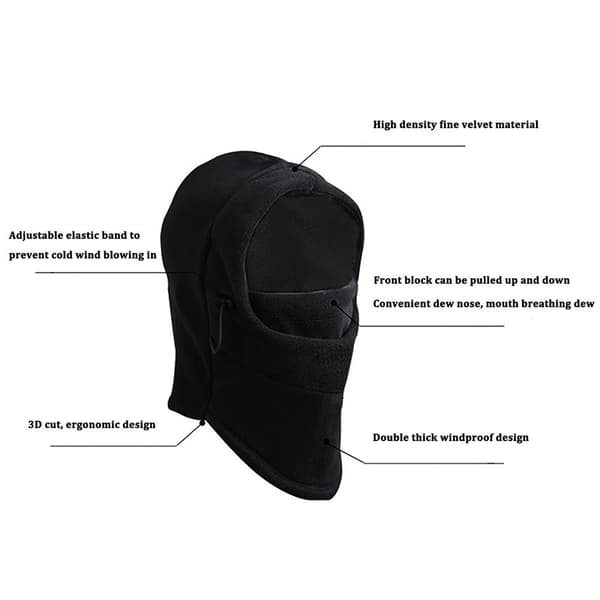 Barns skidmask - Vindtät och varm vintermössa med ullfoder, justerbar för både pojkar och flickor black