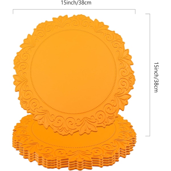 Runda Underlägg i Konstläder, 15 Tum, 4-pack, Halksäkra, Hållbara, Värmebeständiga, Tvättsbara, Vattentäta Bordstabletter för Matbord Orange 4 pcs