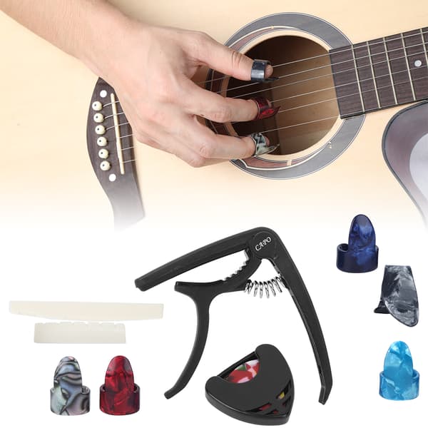 Gitarrtillbehör Kit Strängar Byte Winder Capo Pins Nagel Plektrum Combo Reparationsverktyg
