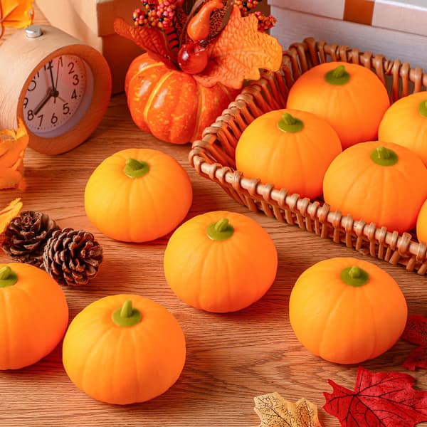 12 stk. Græskar Stressbolde Bulk Sæt - Mini Efterårs-Tema Klemmelegetøj til Angstlindring, Thanksgiving Festgaver & ADHD Sensorisk Fi Orange