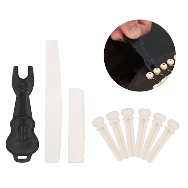 Folk Guitar Bridge Pin Kit Bone Saddle Nut Nail Puller Musikinstrument Tilbehør