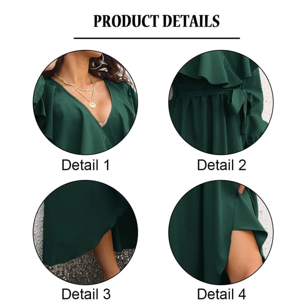V-ringad långärmad klänning insvept med delad fåll lång klänning Dark green,M