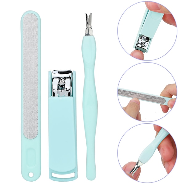 3 st rostfria nagelklippare + död hud gaffel + nagelfil manikyr pedikyr verktyg grön