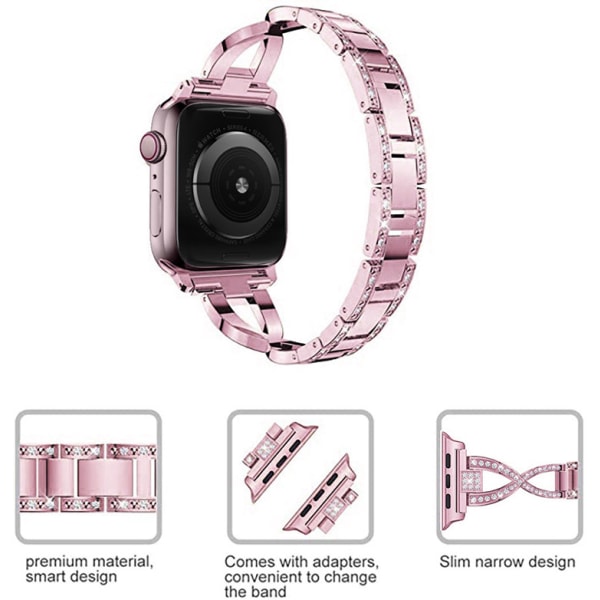 Kompatibel med Apple Watch  Band  Bling Diamond Rhinestone Erstatnings Metallrem --- Rosa（ 38/40/41mm）