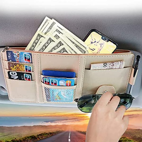 Bil Solskærm Organizer Solbriller Holder til Bil Auto Interiør Tilbehør Lomme Organizer Opbevaringspose Holder