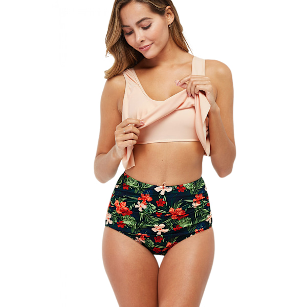 Baddräkter för kvinnor Tvådelad badkläder Dubbel volangbaddräkt Topp Hög midja Botten Badkläder Bikini, Beige, 3XL