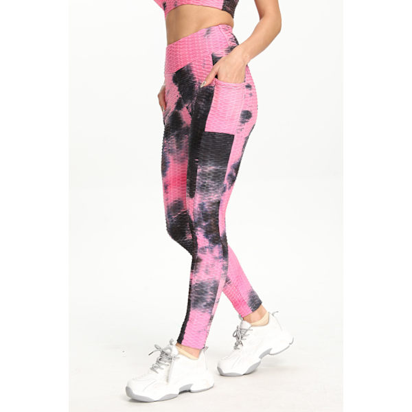 Leggings for kvinner rumpe løft kvinner rumpe høy midje magekontroll treningsyoga bukser fersken hofte sports leggings for jenter M（Svart pulver tie dye）