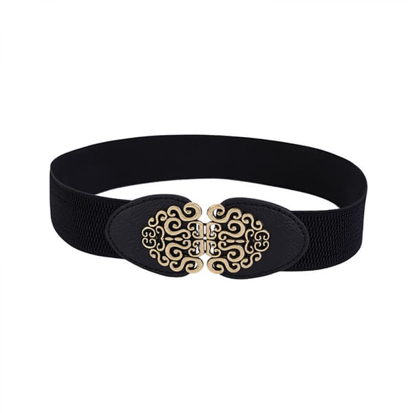 Dame Blomster Design Mode Bælte Elastisk Spænde Bælte Casual Dame Elastisk Elastisk Bælte Dame Alsidigt Bælte - Sort