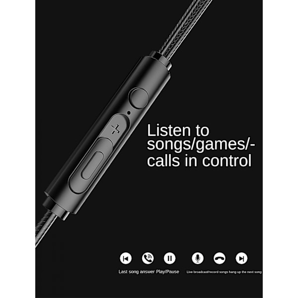 Trådbundna öronsnäckor, högupplösta hörlurar, brusreducerande in-ear-hörlurar, djup bas, kristallklart ljud, kompatibla med iPhone, iPad, Samsung Sm