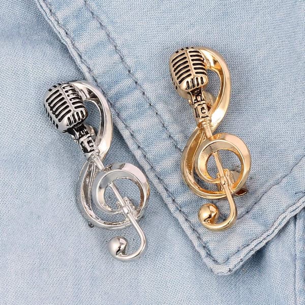 Mikrofon Node Broche – Sølvfarvet Rock Hip Pop Mikrofonformede Brocher Pins Smykker, Elegant Node Broche til Musik Silver