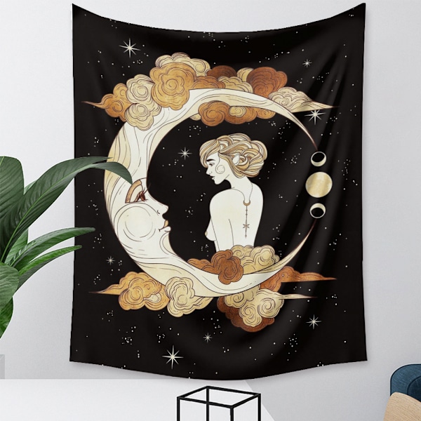 Tarot Moon Gobeläng Väggbonad Guld Stjärnhimmel Gobeläng för Sovrum Måne (GT320001, 71 X 91 Tum)