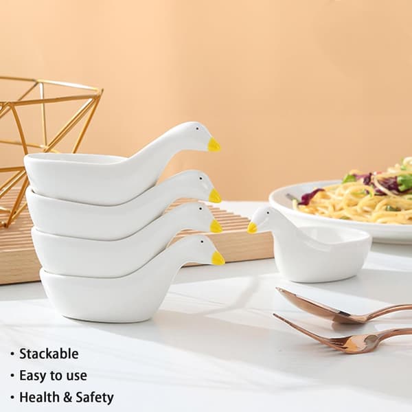Sett med 5 søte andedesign keramiske sausdippskåler (45 ml) - Stablebare krydderkopper, soyasausfat og forrettskåler for Tom