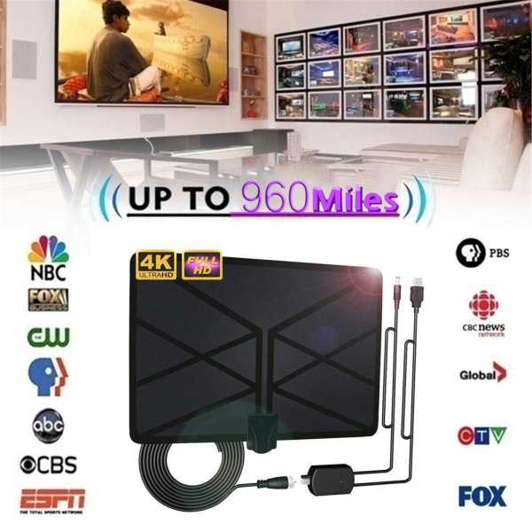 TV-antenn - 2023 uppgraderad förstärkt HD digital inomhus-tv-antenn lång 960 mils räckviddsstöd 4K 1080P-tv och alla gamla tv-apparater