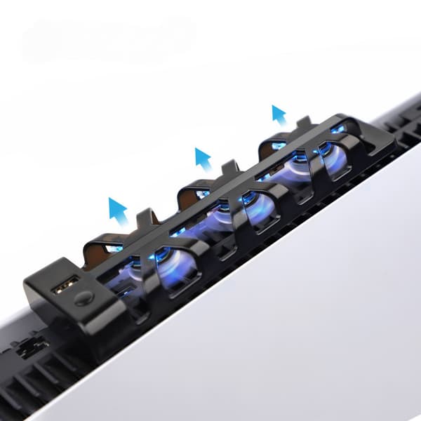 PS5 Tilbehør Køleventilator med LED-lys, Effektivt Kølesystem, Horisontalt Kompatibelt Stativ