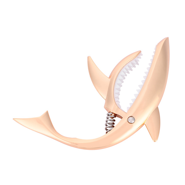 Sinkronisert gitar capo i sinklegering med hai-design, hurtig skifte klemme nøkkelutløser (rosa gull)