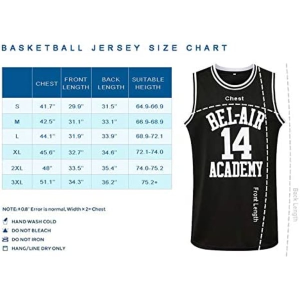 14 Fresh Prince of Bel Air College, herre basketball trøje  sort—M