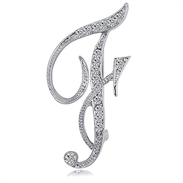 Brev Brosch Pins Initial Rhinestone Brosch för Kvinnor Hantverk Silvery -------F