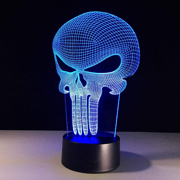 Natlampe 3D Led Natlampe Punisher Kranium Multifarvet Pærelys 7 Farveskift Akryl 3D Hologram Illusion Skrivebordslampe til