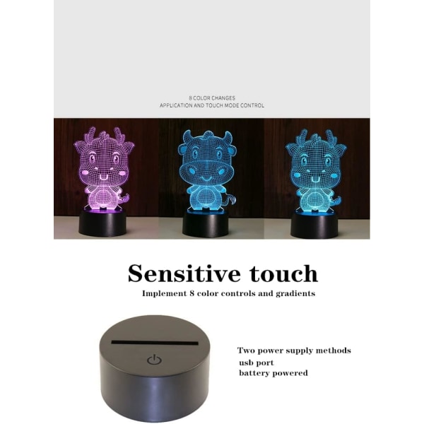 3D-lampa tecknad djur illusion nattljus lampa för barn pojkar flickor sovrum dekoration färgbyte lampa USB+batteridriven födelsedag julklapp Tuppar
