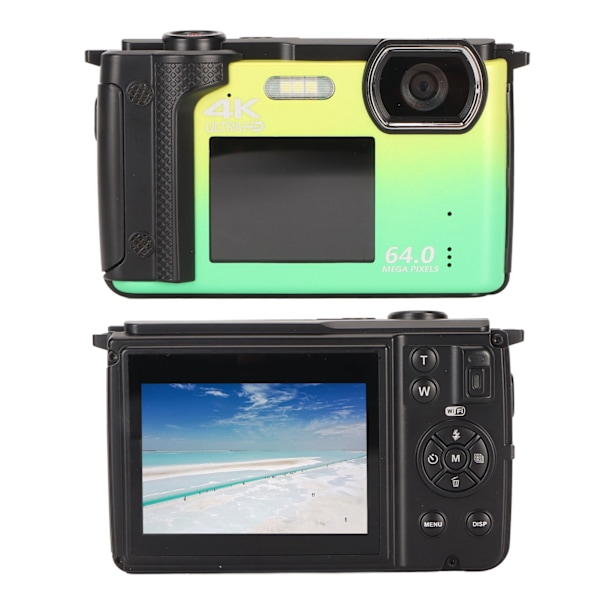 60MP 4K Ultra HD Dubbelskärms Smart Pocket Digitalkamera 16X Zoom Selfie Digitalkamera Gul Grön Gradient Färg