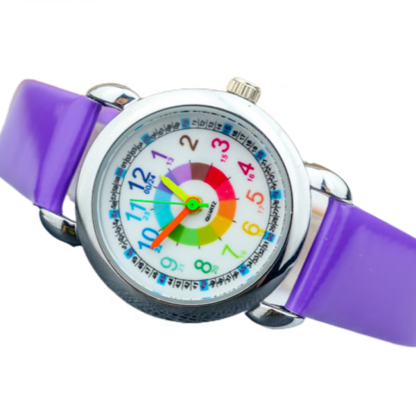 Digitala klockor för barn pojkar och flickor. Barns bälte watch färg ord färg cirkel kvarts watch. Lätt att läsa och lätt att lära sig tid (lila)