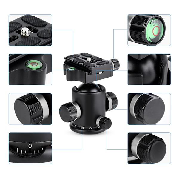 Mefury DSLR-kamerastativ kulled 360 graders roterande för Monopod Slider Silver