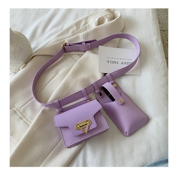 Purple  European and American fashion suit waist bag women's bag PU belt messenger mobile phone bag dual-use