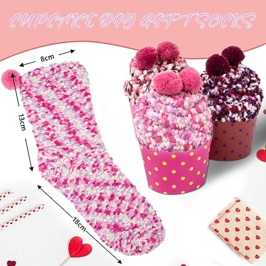 3 Par DIY Gave-Strømper til Kvinder Pige Fuzzy Fluffy Strømper Vinter Slipper Strømper Med Gaveæsker Cupcake,01