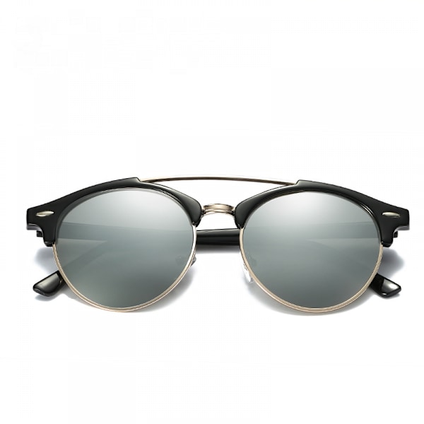 Retro Round Double Bridge Polarisoivat Aurinkolasit Naisille ja Miehille Kaksoislasit Pyöreät UV400 Sunnies