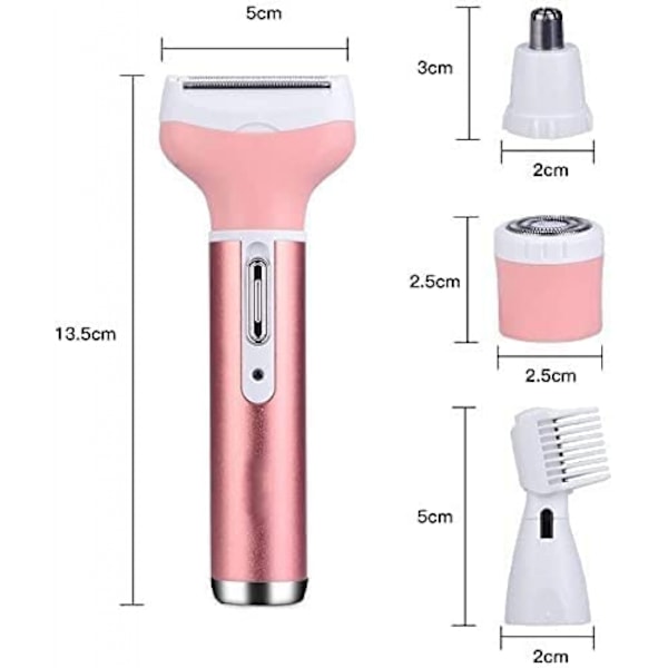 Hår Fjerner til Kvinder, 4 i 1 Elektrisk Dame Shaver Trimmer, Øjenbryn Næse Trimmer, Krop Vandtæt Bikini Ansigtshår Fjernelse til Kvinder, USB Genopladelig