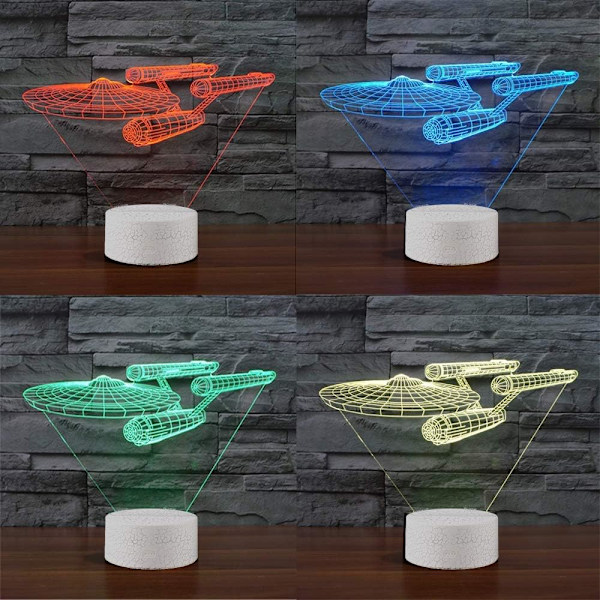 3D Illusion Star Wars Nattlys Fire Mønster Dødsstjerne/Millennium Falcon/Romskip/BB-8 Interstellar 7 Farge Endring Dekor Lampe Nattlys Star Wars Combo Pack-C