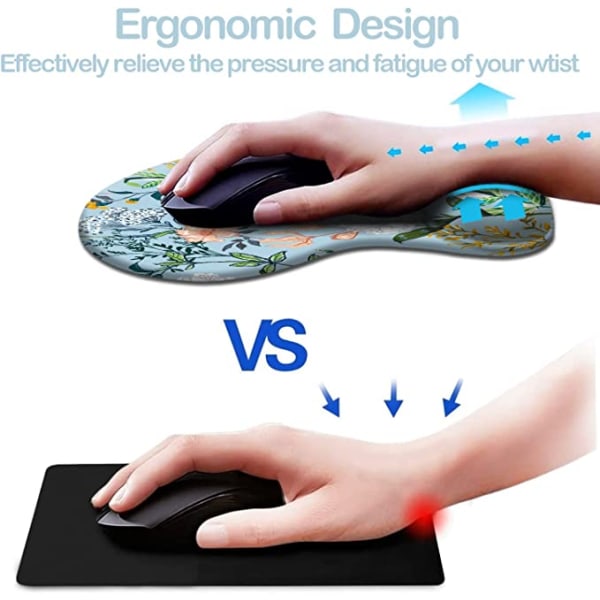 Ergonomisk musematte med håndleddsstøtte, søte musematter med sklisikker PU-base for hjemmekontor, studier, enkel skriving og smertelindring, blå blomster