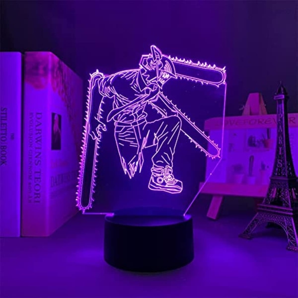 WJ Anime Chainsaw Man Denji 3D Illusion LED Natlampe Animationsfigur Modellampe Soveværelse Dekoration Atmosfærelampe Touch/Fjernbetjening