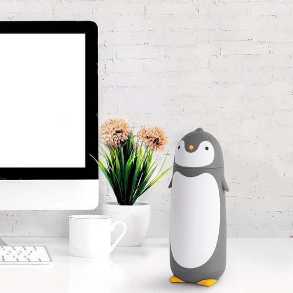 Penguin rostfritt stål vakuum termos resetermosmugg tevattenflaska kaffetermos (grå)