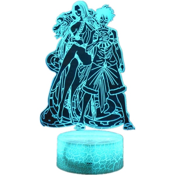 3D Vision Nattlampor för Barn 7 Färger Touch Switch 3D Akryl LED Illusion Lamp Fjärrkontroll Skrivbordsskåpslampor (Luffy och Boa Hancock)