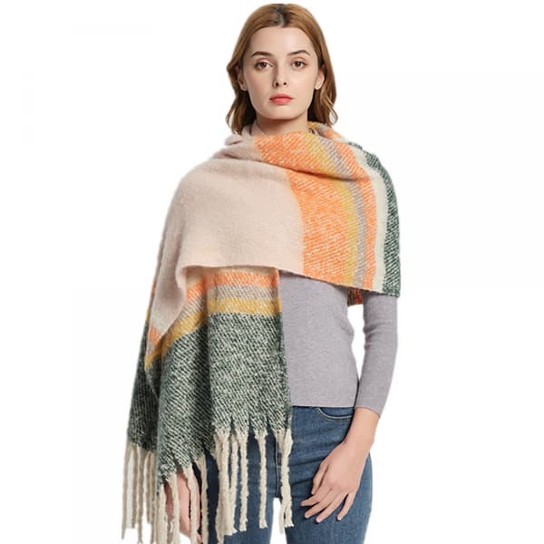 Kvinde Tæppe Chunky Oversized Vinter/Efterår Varm Halstørklæde Store Tartan Halstørklæder Wrap Sjal（Grøn）