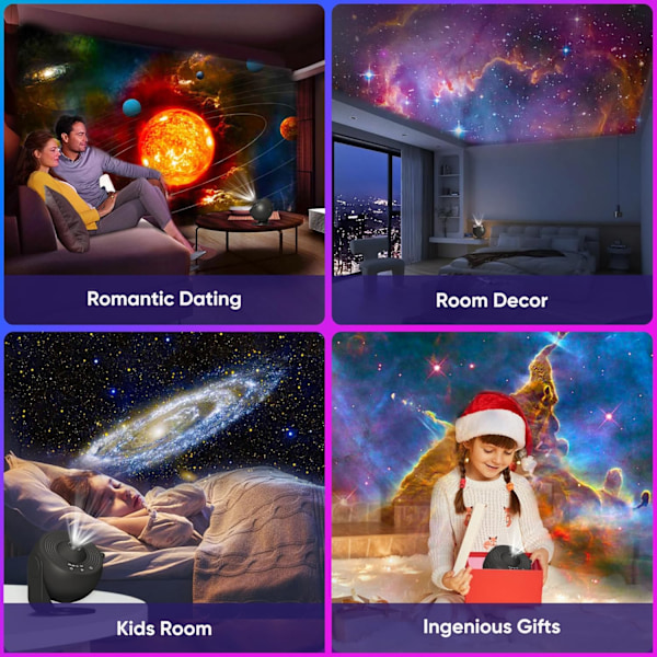 Galaxy Projektor, 13 i 1 HD Planetarium Galaxy Stjerneprojektor til Soveværelse, 360° Roterende Stjerneprojektor Galaxy Lys med Justerbar Black