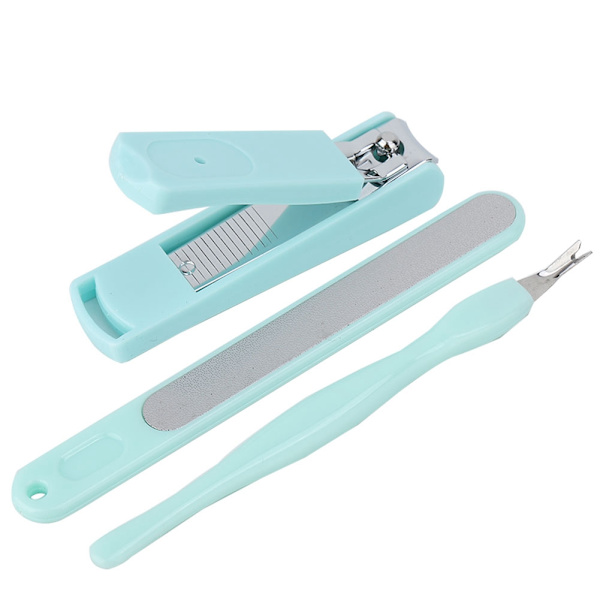 3 st rostfria nagelklippare + död hud gaffel + nagelfil manikyr pedikyr verktyg grön