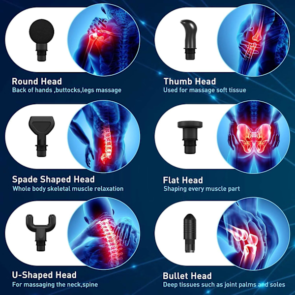 Muskelmassagepistol Perkussionsmassagepistol Djupvävnadsmassage med 30 justerbara hastigheter och 6 huvuden, Bärbar kroppsmassagepistol för kontor