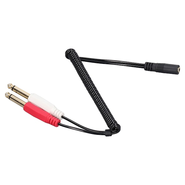 3,5 mm hona till 2 6,35 mm hane kabel fjäder indragbar tråd vänster höger kanal stereo mixer adapter kabel 2,6 fot