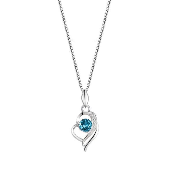 S925 Sterling Silver Diamant Halsband Kvinnor Mikro-set Havsblå Zirkon Hänge