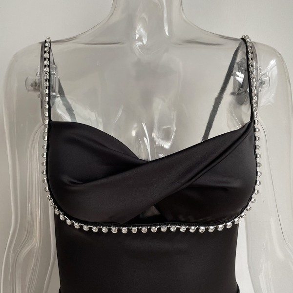 Casual Basic linne för kvinnor Sexig ärmlös Bodycon Mini Club-klänning (svart S)