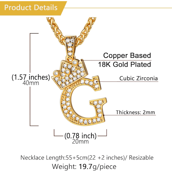 Krone Initial A-Z Halskæde, Iced Out Bogstav Vedhæng med 22-24 Tommer Kæde, Mænd Kvinder Bling Hip Hop Alfabet Navn Smykker Gave Stor I V Silver