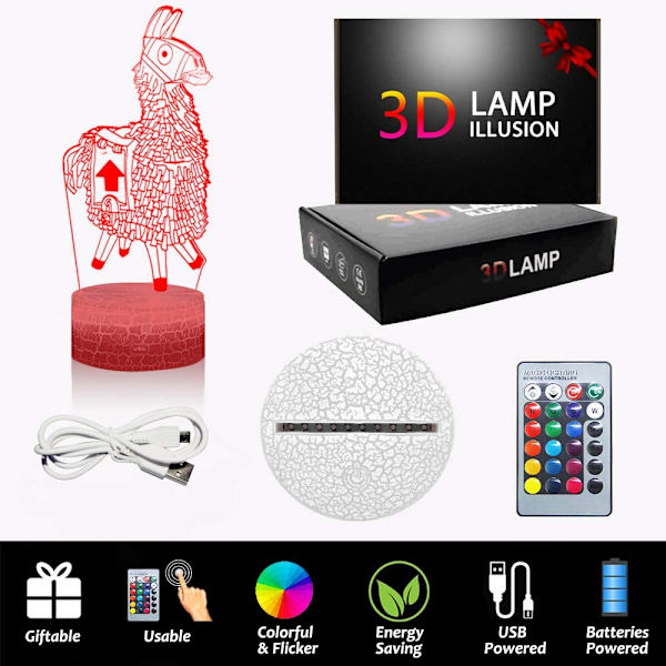 Llama Natlys Fort Battleroyale 3D Optisk Illusion LED Lampe Natbord Vejledning til Børneværelse Bedste Fødselsdag Jul Gavevalg