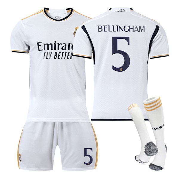 Real Madrid Hemma Bellingham Nr 5 Tröja, Barn, Vuxen Fotbollsträningsdräkt, Topp + Byxor + Strumpor 24 Top+pants+socks