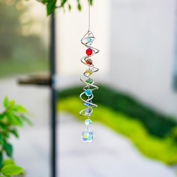 WJ123 Auringonsieppaaja Tuulituuli, Kristalli Koristeellinen Tuulituuli, 17,7 tuuman Tuulituuli Auringonsieppaaja Seitsemällä Chakra 2 Colorful Beads